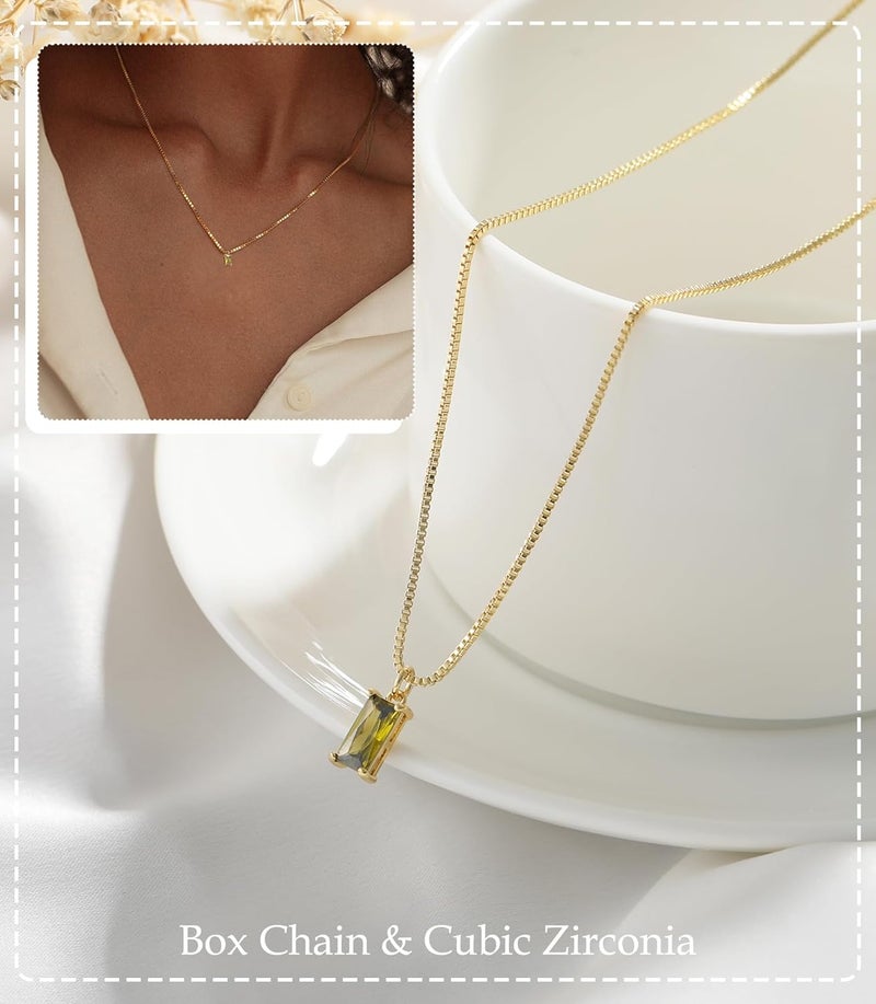 FUNEIA Diamond Necklaces for Women 14K Gold Plated Emerald Birthstone Necklace for Women Mothers Dainty Gold Necklace Blue Green Cubic Zirconia Pendant Necklace Birthday Gifts for Women Jewelry - Image 3